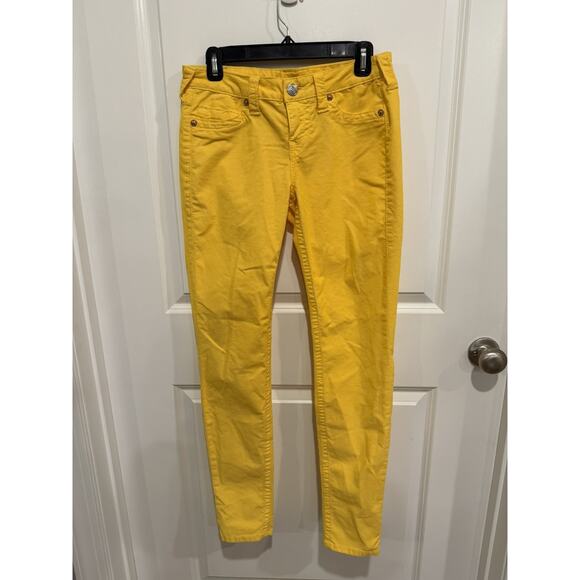 True Religion Shannon Pants Women's 28 Yellow Corduroy Stretch Skinny Leg Preppy - Picture 1 of 11